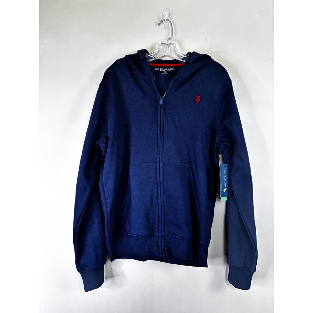 US Polo Assn Boys Navy‎ Blue Full Zip Fleece Hoodie Sweatshirt Medium M